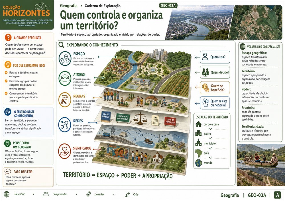 Página A — Descoberta e Sentido — do caderno GEO-03 de Geografia da Coleção Horizontes.