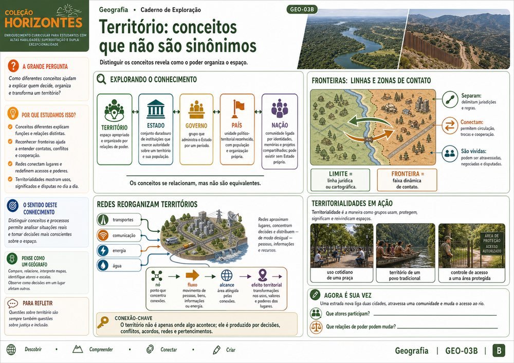 Página B — Aprofundamento Conceitual — do caderno GEO-03 de Geografia da Coleção Horizontes.