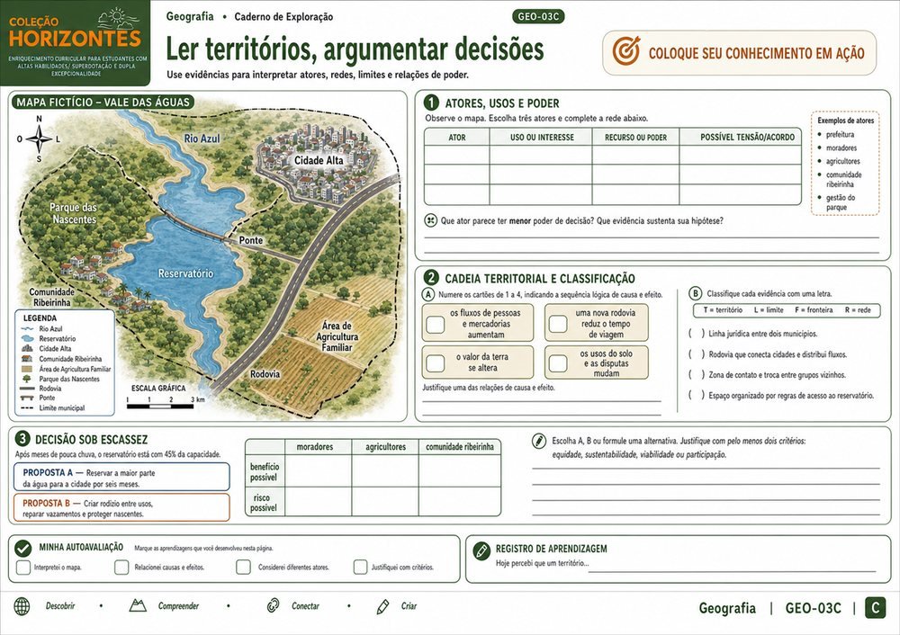 Página C — Prática e Evidências de Aprendizagem — do caderno GEO-03 de Geografia da Coleção Horizontes.